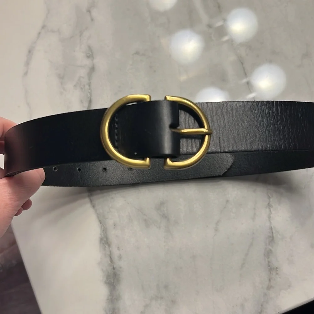 🦅 AE Women’s Black Genuine Cow Leather Belt Sz Large - Picture 2 of 2